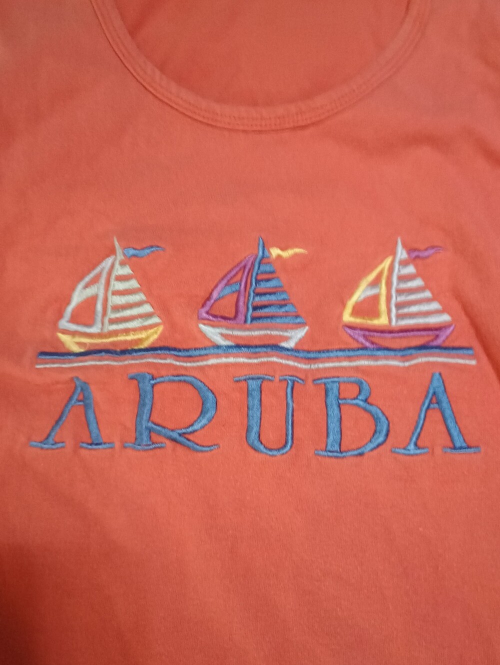 Cover-up Tank Dress Swimwear Aruba Embroidered Sailboat Beach W/Pocket One Size - Picture 9 of 10